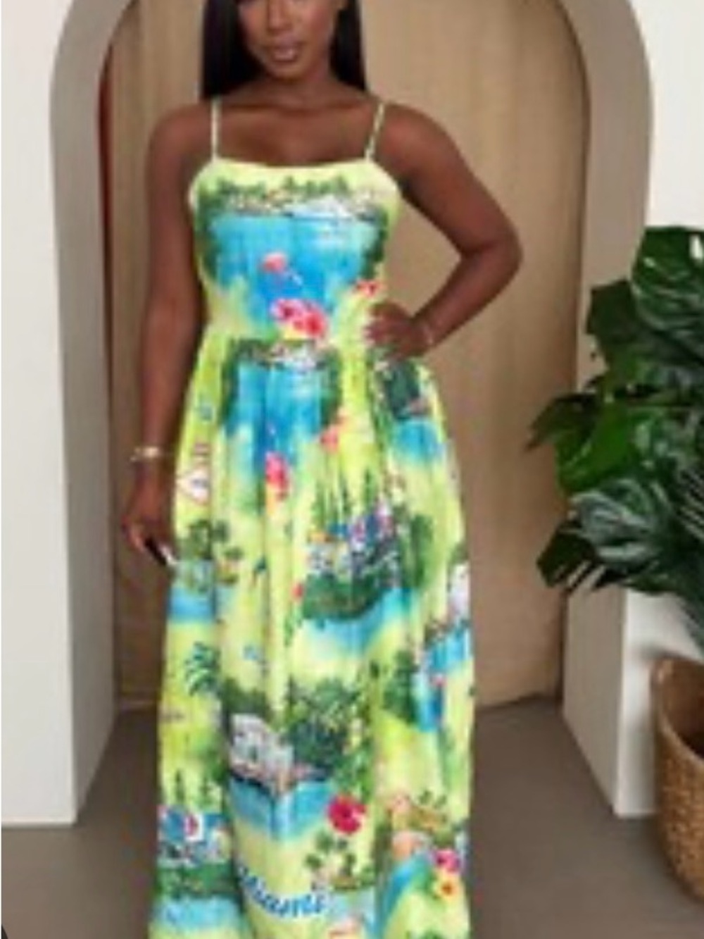 Endless Moon Floral Lime Green and Aqua Maxi Dress